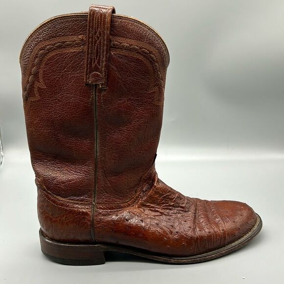 1883 by Lucchese Brown Leather Ostrich Mid Calf Boots - Picture 1 of 12